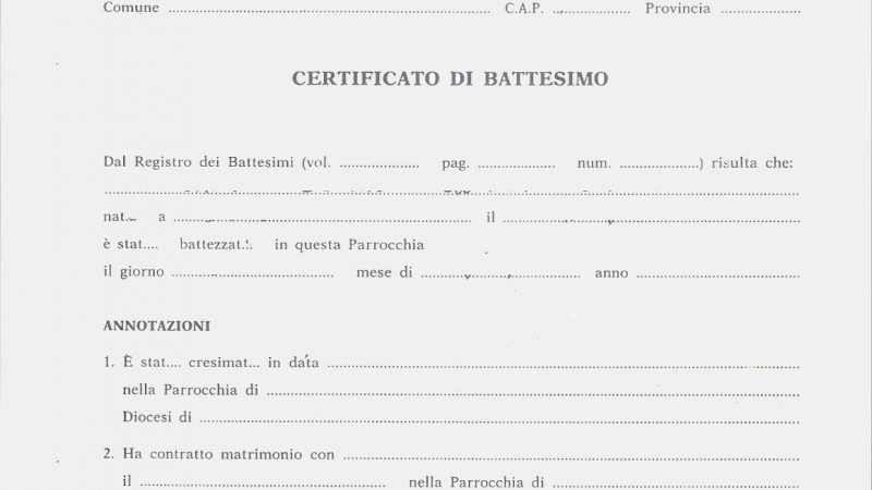 Certificato di Battesimo online: ecco come richiederlo gratis